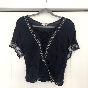 Solemio blue and white wrap lace up top